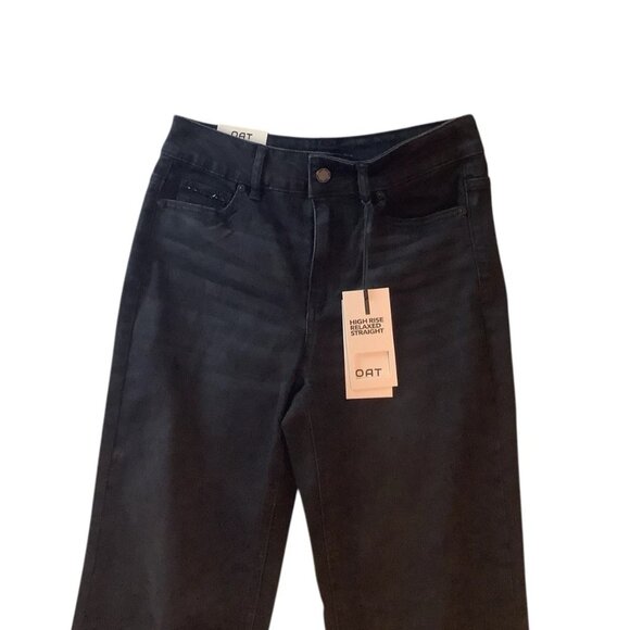 NWT OAT NEW YORK Beaded High Rise Relaxed Straight Black Jeans Size 0/25 - Picture 3 of 11